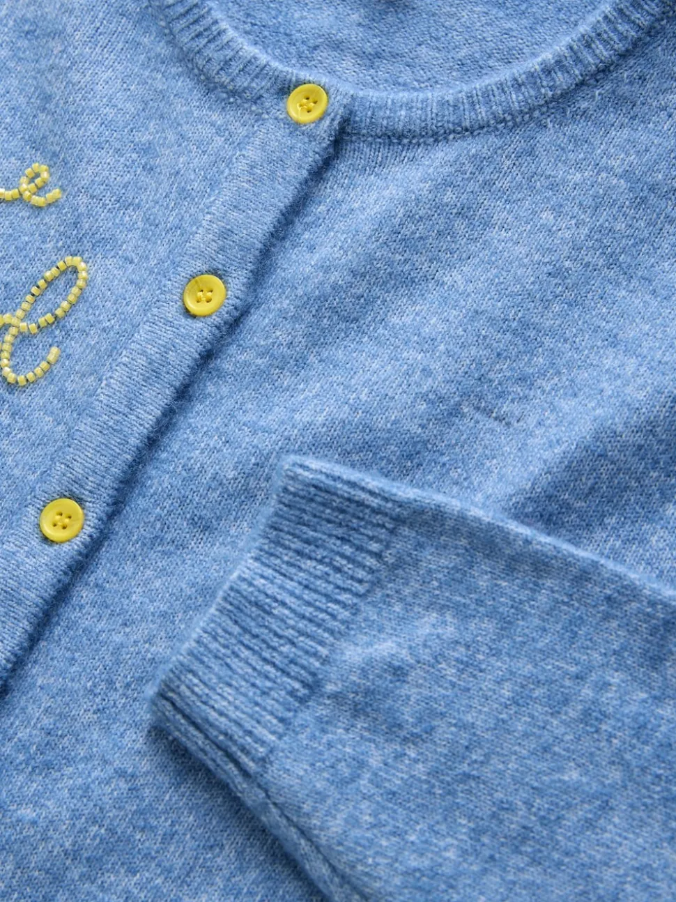 Chambray bleu avec ornements - Cardigan tricoté à Col rond en laine