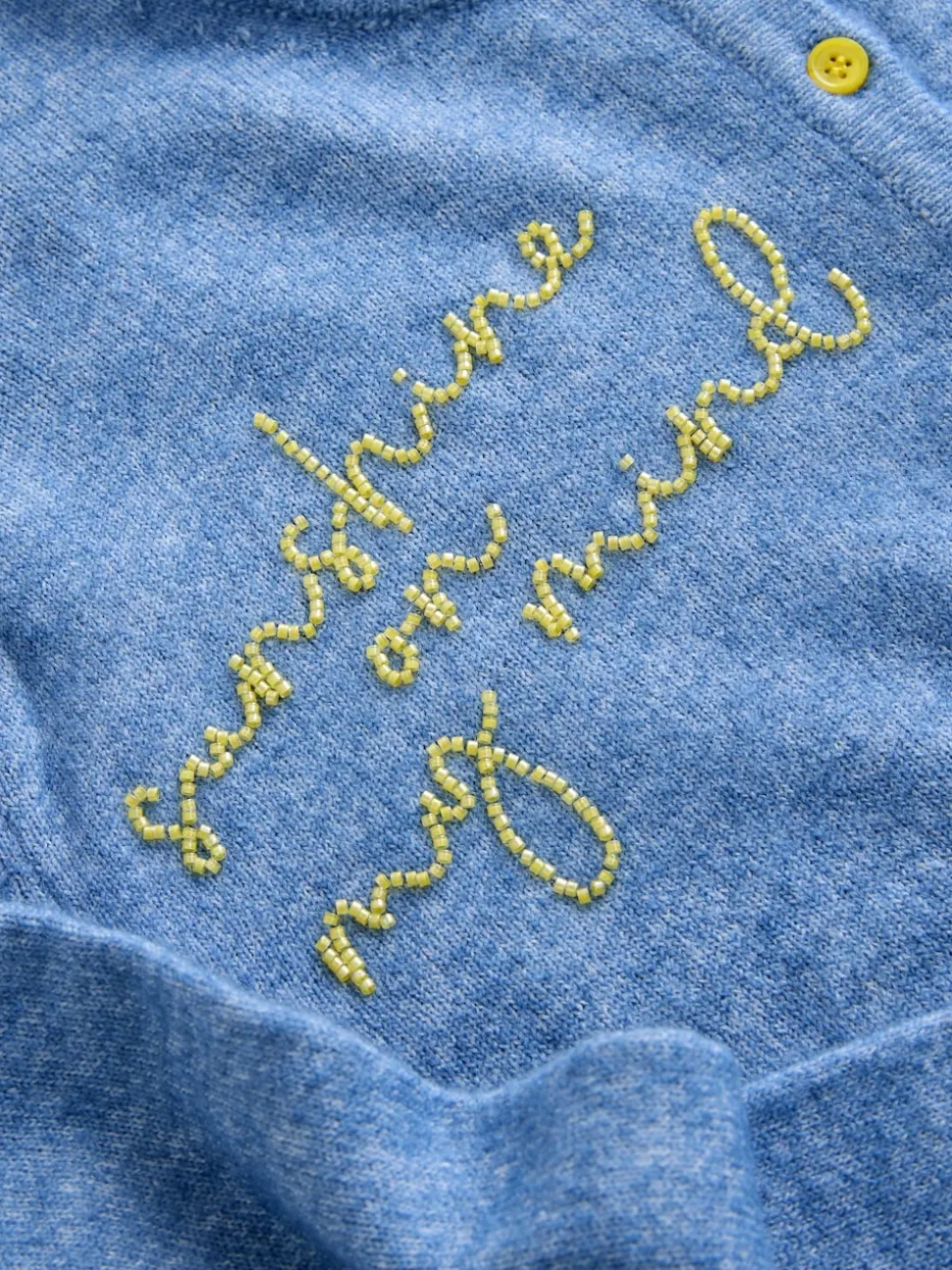 Chambray bleu avec ornements - Cardigan tricoté à Col rond en laine