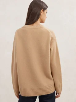 chameau - Pull Reiss Ella à col rond en laine et cachemire