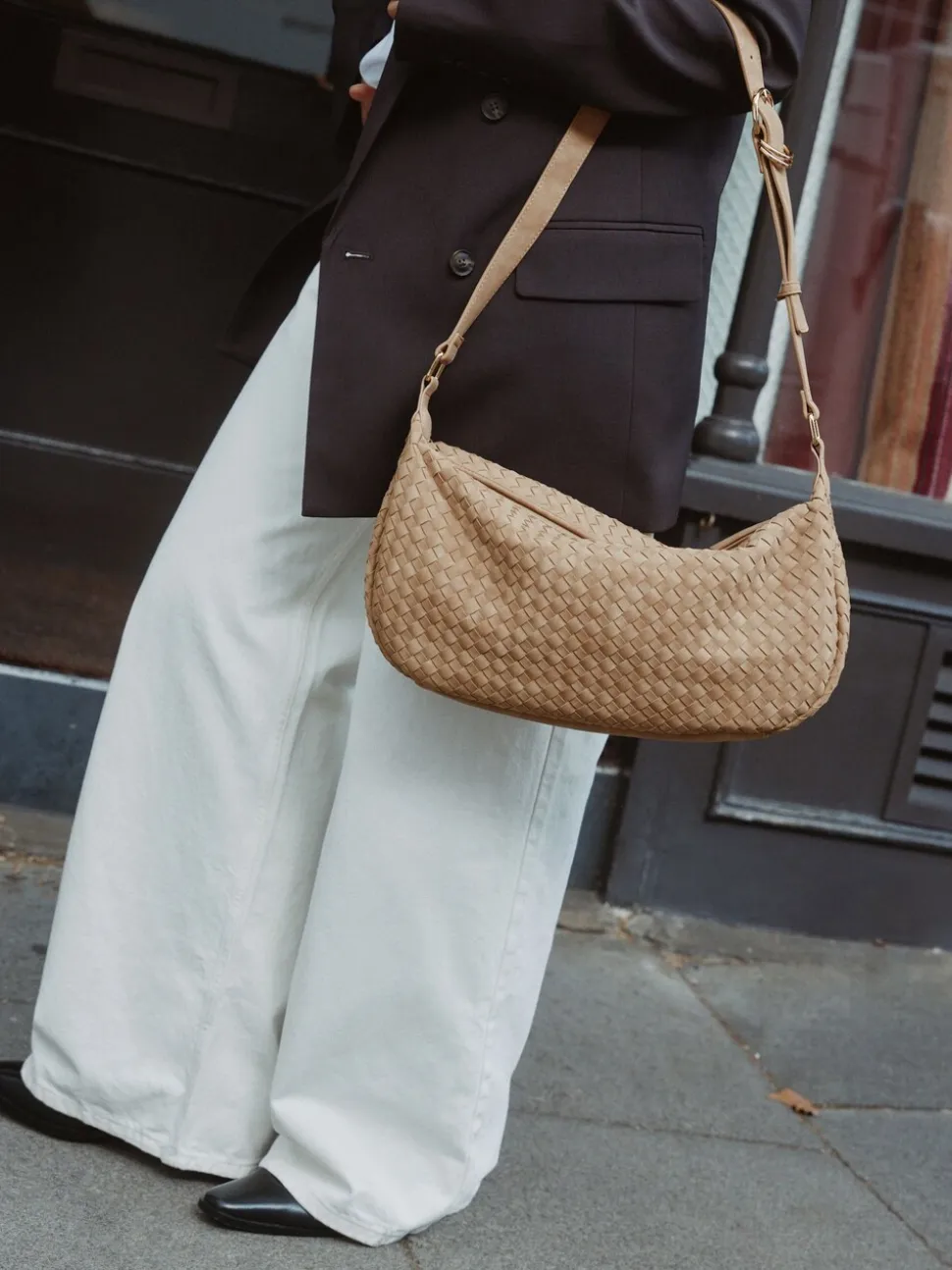 chameau - Sac à bandoulière tissé en faux daim