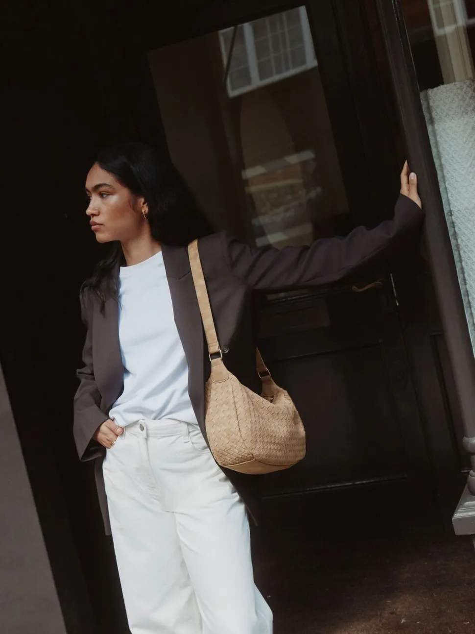 chameau - Sac à bandoulière tissé en faux daim