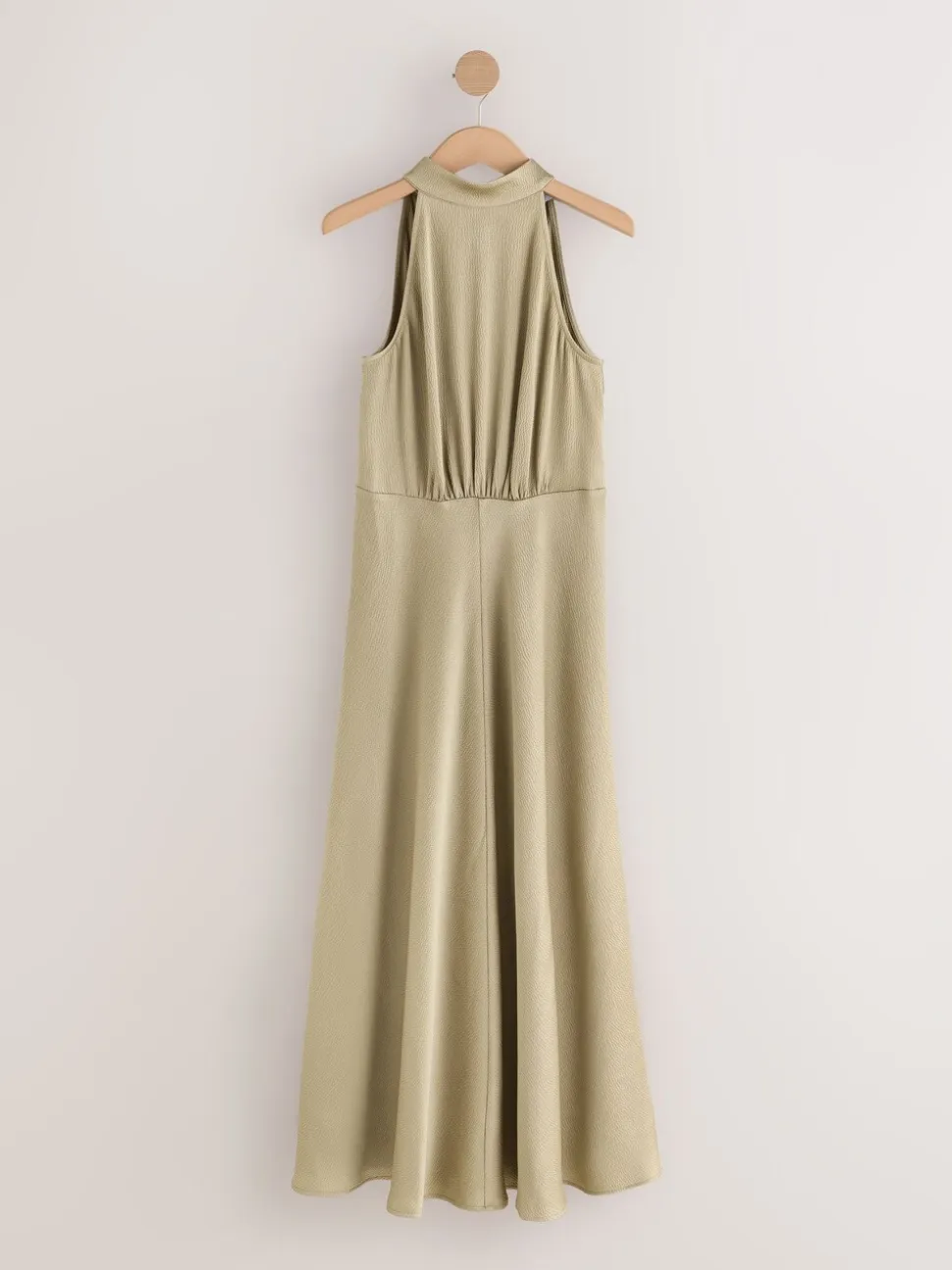 Champagne doré - Texture Satin Licol Sans manches Mi-long Robe