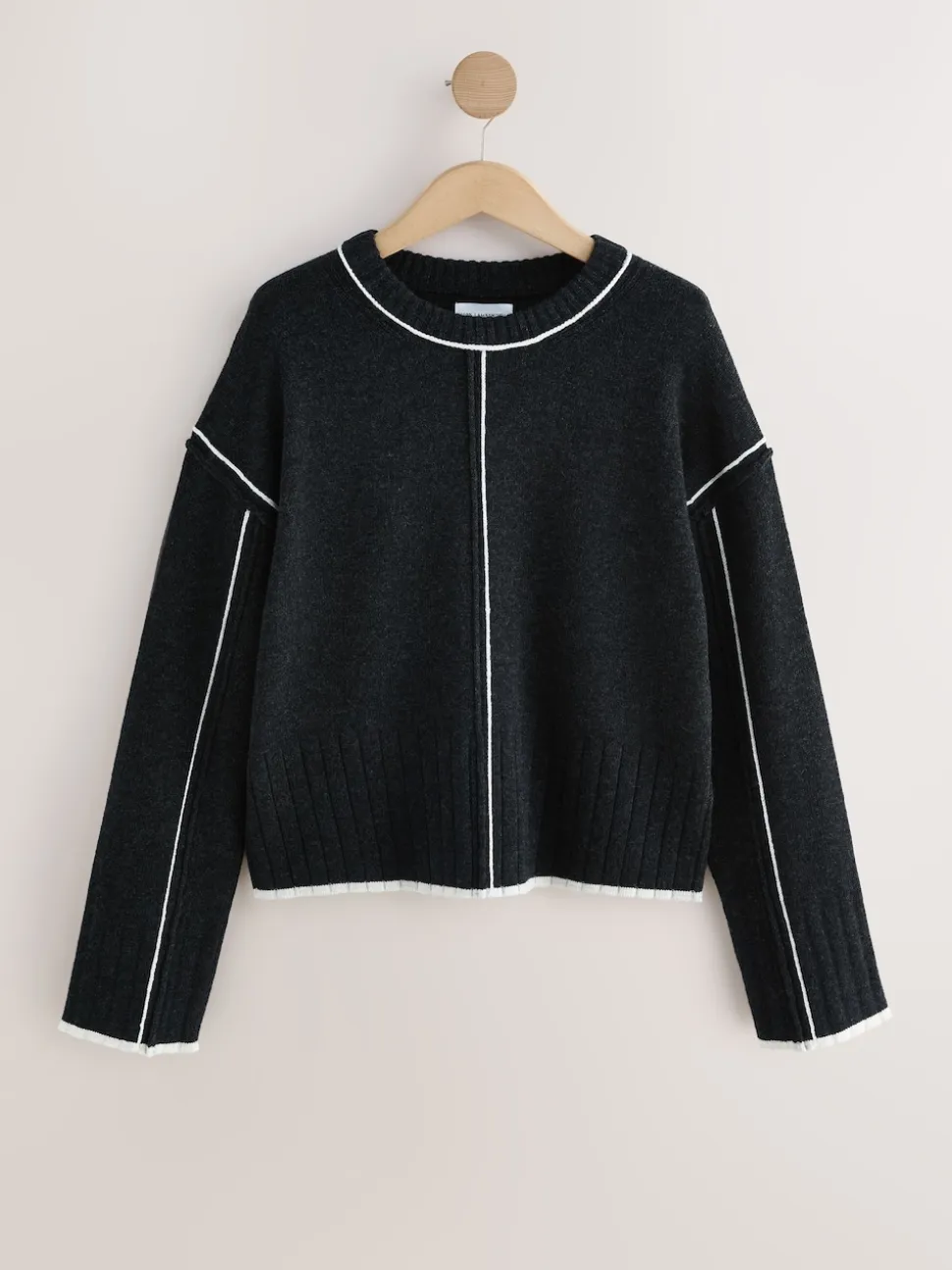 Charbon à liserés - Pull ras du cou 100% laine d’agneau N.premium