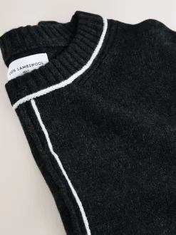 Charbon à liserés - Pull ras du cou 100% laine d’agneau N.premium