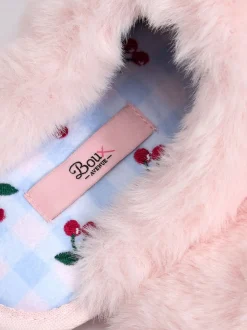 Chaussons mules Boux Avenue en peluche à semelle brodée de cerise
