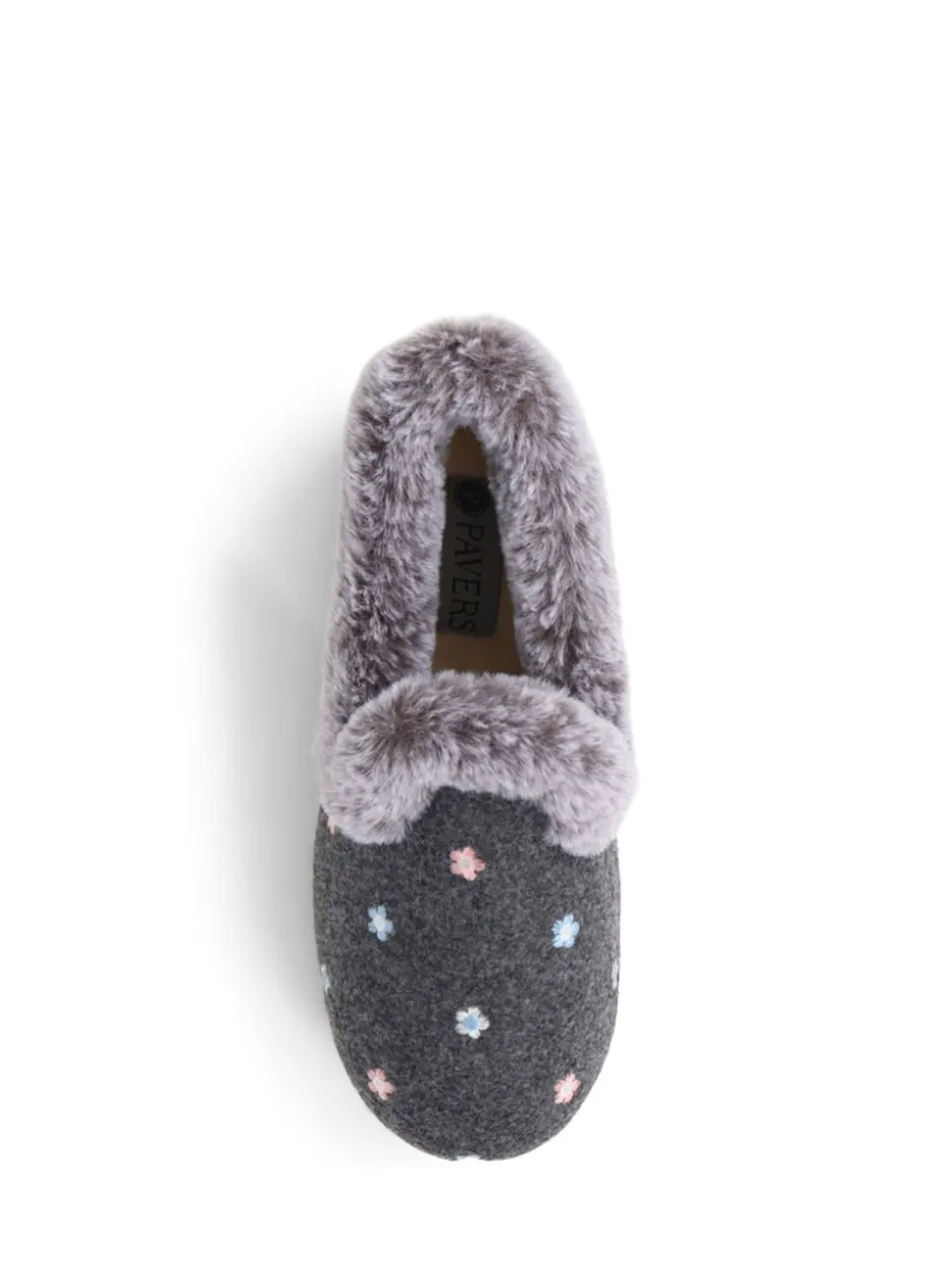 Chaussons Pavers gris en fausse fourrure à fleurs