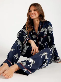 Chelsea Peers pyjama long en satin imprimé zèbre