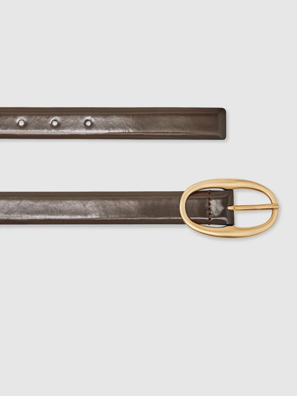chocolat - Ceinture à boucle ovale en cuir verni Reiss Drew