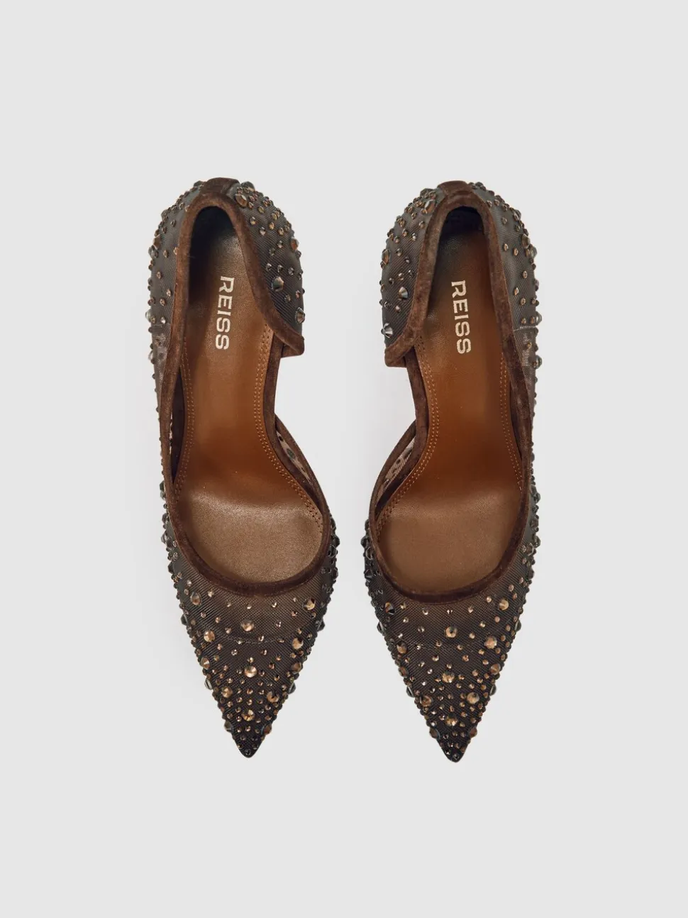 chocolat - Escarpins Reiss Emily en maille avec ornements de cristaux