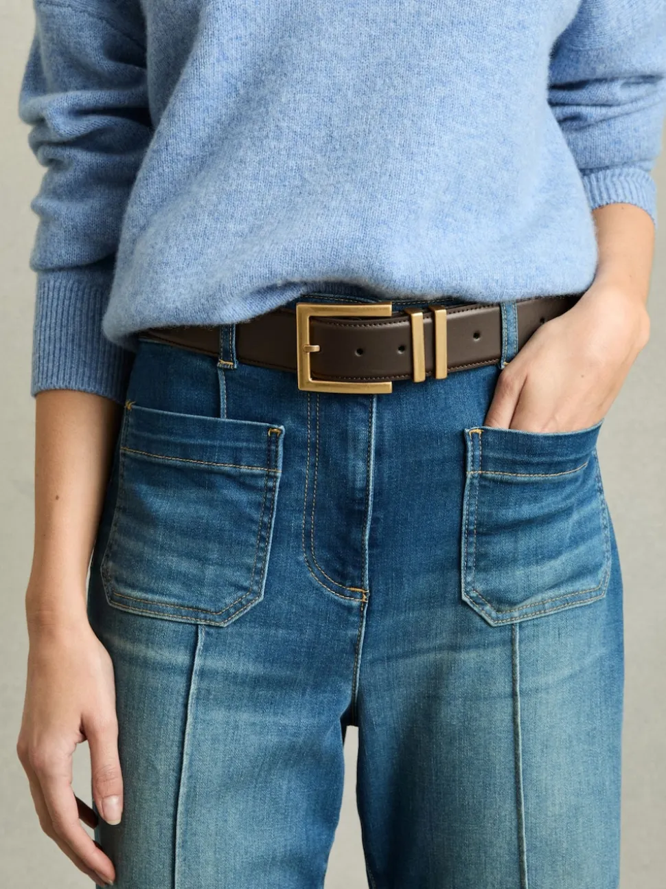 chocolat - Reiss Brompton Leather Square Buckle Ceintures