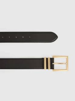chocolat - Reiss Brompton Leather Square Buckle Ceintures