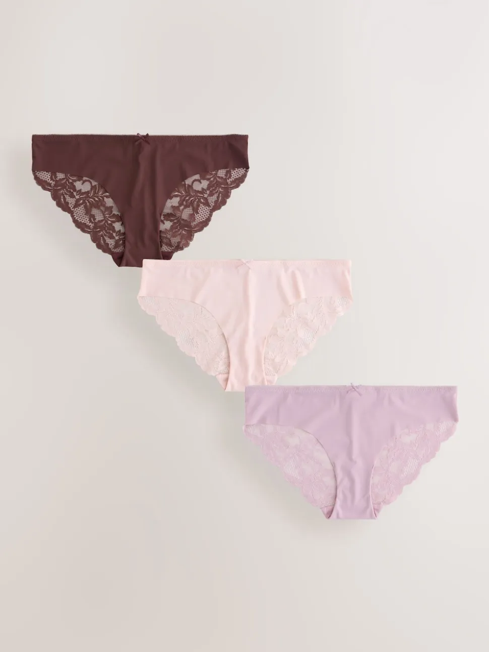 Chocolat Nude / Mauve / Rose - No VPL Lace Back Briefs 3 Pack