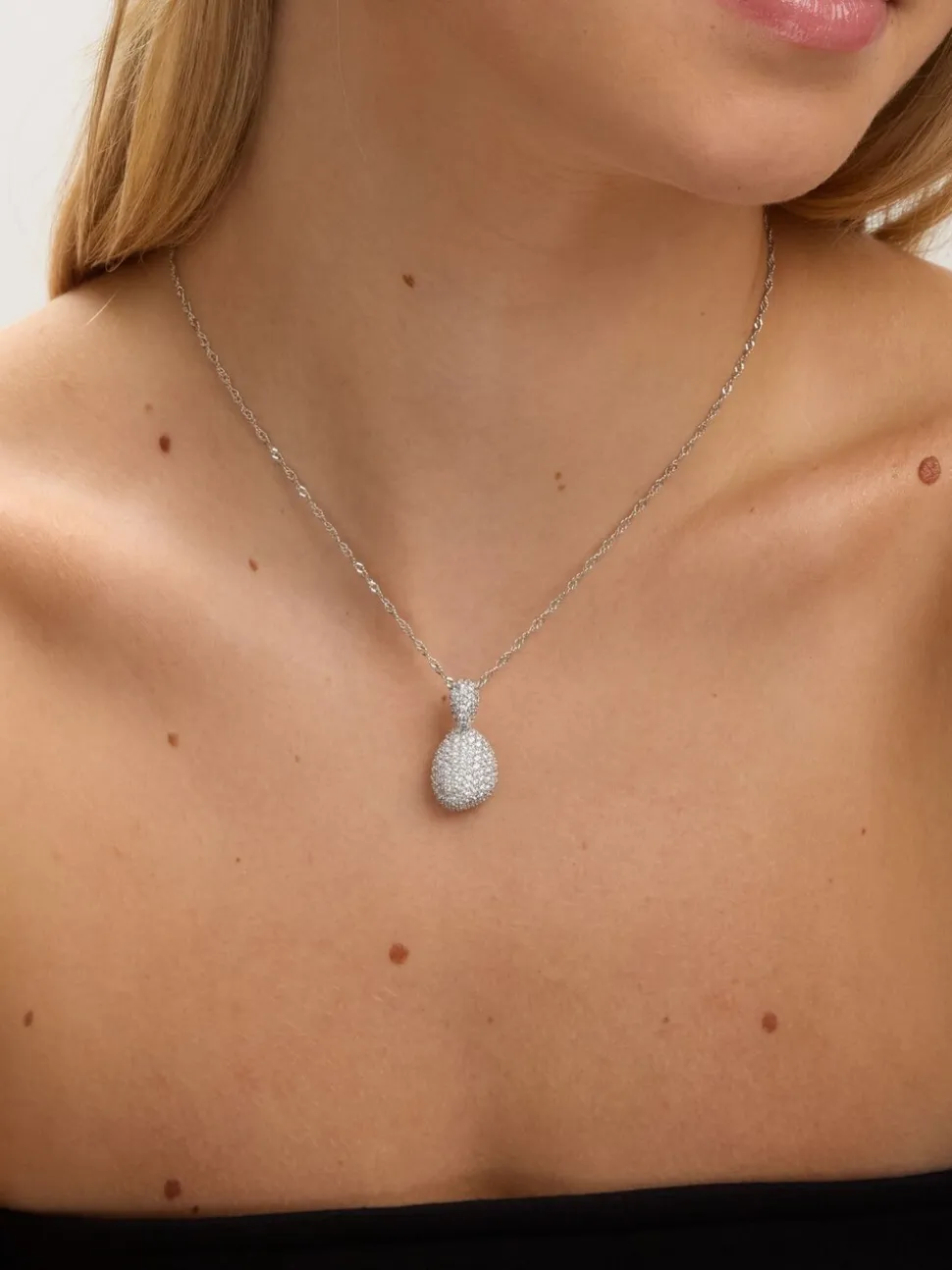 Coffret cadeau Jon Richard pendentif dôme en plaqué rhodium et zircone cubique