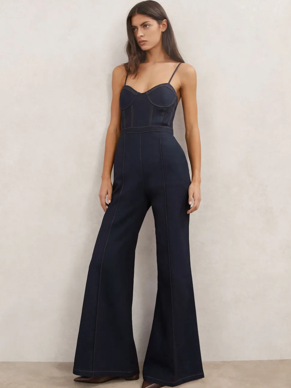 Combinaison bustier à jambe large Reiss Macey en Denim