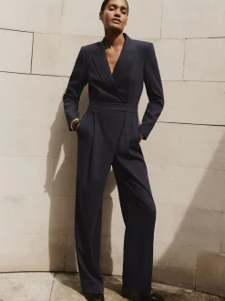 Combinaison habillée ample Reiss Rhoda en laine à fines rayures
