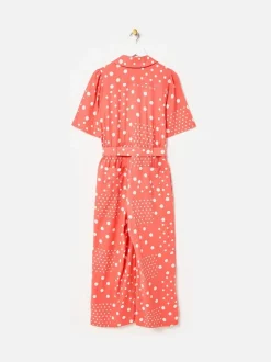 Combinaison Oliver Bonas en mélange de lin à imprimé pois et taille ceinturée