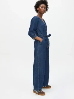 Combinaison Oliver Bonas en Denim à Col en V Ceinturée