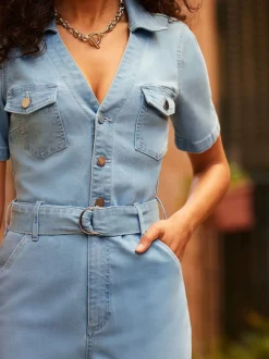 Combinaison Sosandar en jean avec ceinture à anneau D