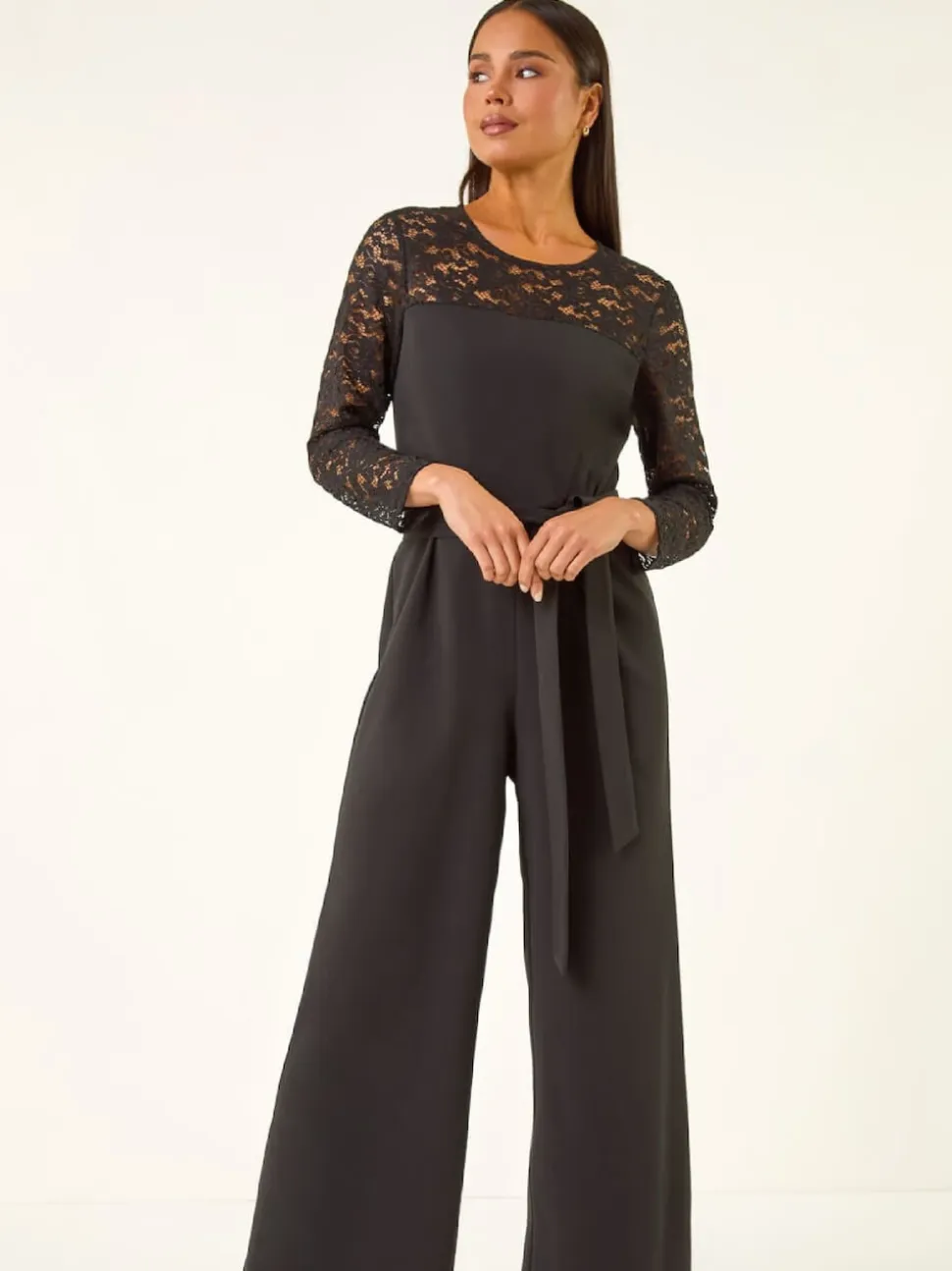 Combinaison stretch contrastée en dentelle Roman Petite