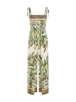 Combinaison Yumi en viscose à bretelles imprimé palmier