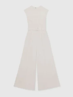 Combinaison-pantalon ceinturée à jambe large et empiècements transparents Reiss Alba