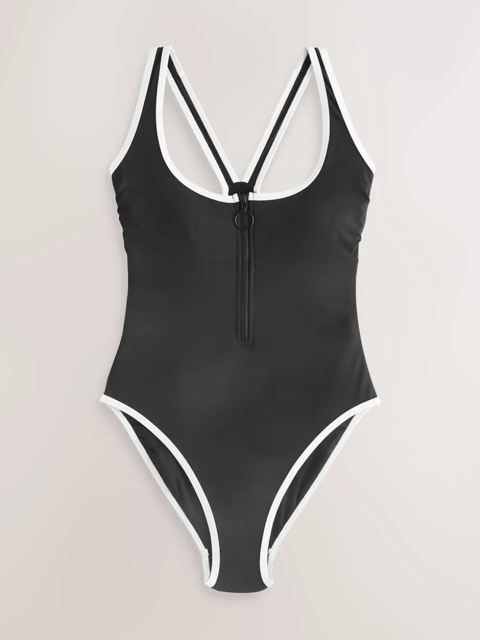 Contraste noir/blanc - Maillot de bain avec fermeture éclair et contrôle du ventre