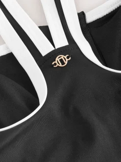 Contraste noir/blanc - Maillot de bain avec fermeture éclair et contrôle du ventre