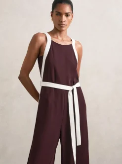 Couleur bourgogne / crème - Combinaison Ceinturé Ample Reiss Salma Color-block