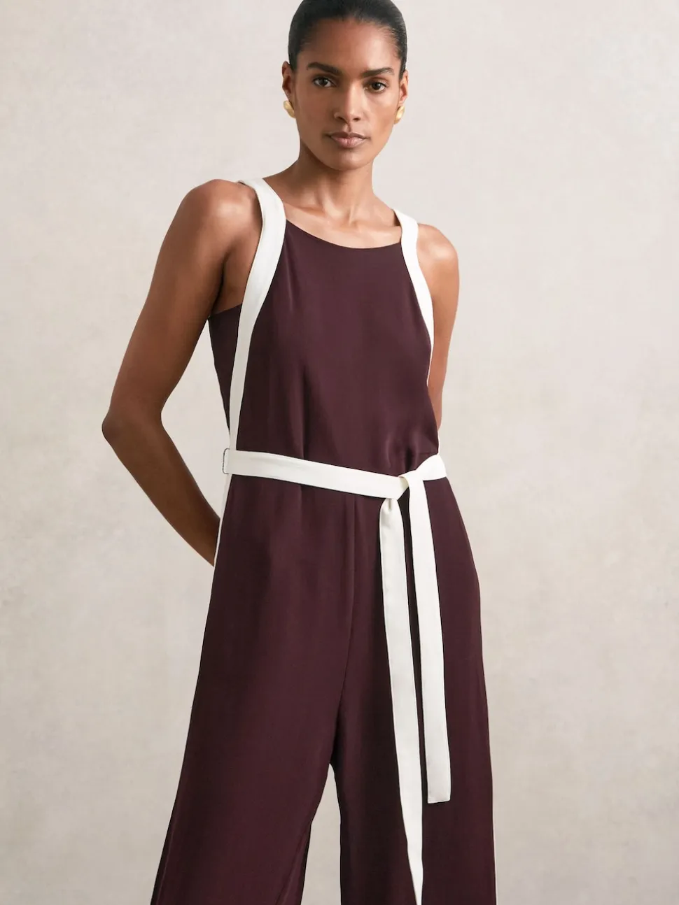Couleur bourgogne / crème - Combinaison Ceinturé Ample Reiss Salma Color-block