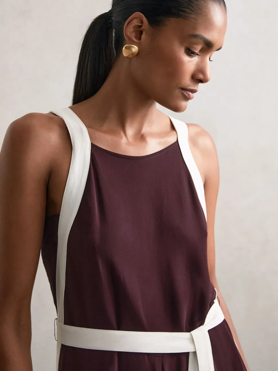 Couleur bourgogne / crème - Combinaison Ceinturé Ample Reiss Salma Color-block
