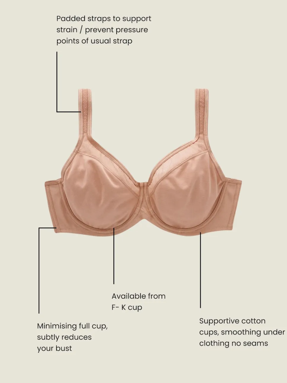 Couleur praline - F-K Ultimate Support Cotton Minimiser Soutien-gorge à bretelles rembourré