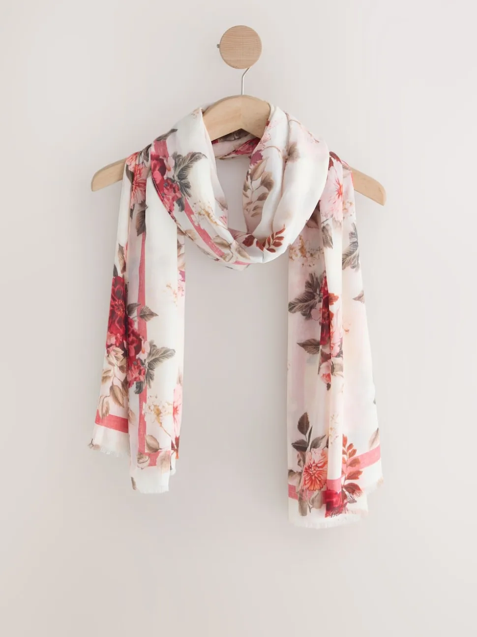 Cream/Rouge à fleurs - Écharpe légère