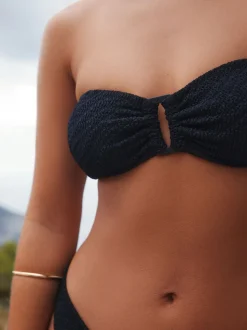 Crinkle noir - Haut de bikini bandeau à bordures