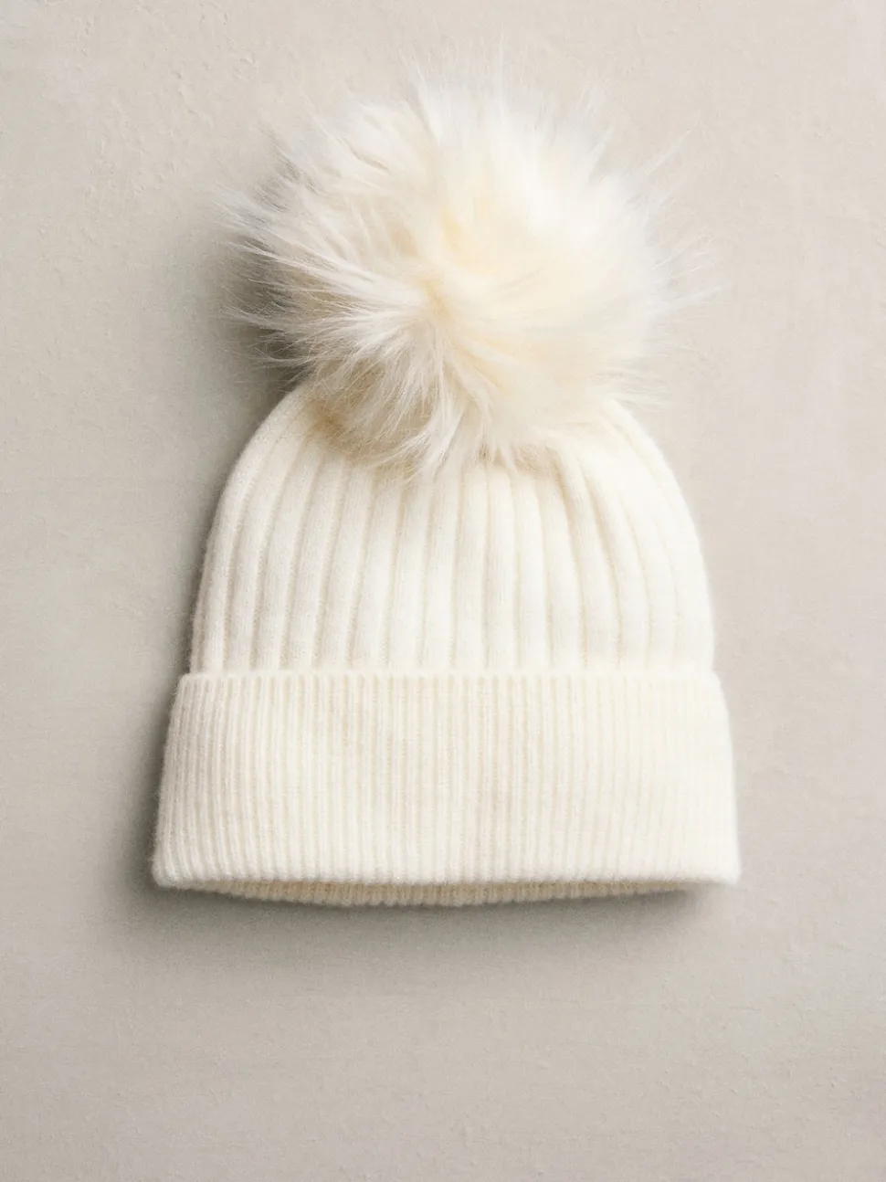 Crème - Bonnet à pompon N. Premium 100% cachemire