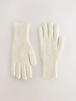 Crème - Gants en maille côtelée