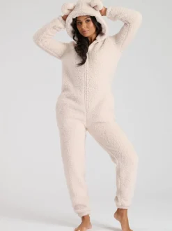 Crème - Loungeable tout-en-un en sherpa XL avec oreilles de Noël