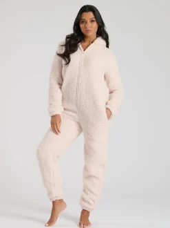 Crème - Loungeable tout-en-un en sherpa XL avec oreilles de Noël