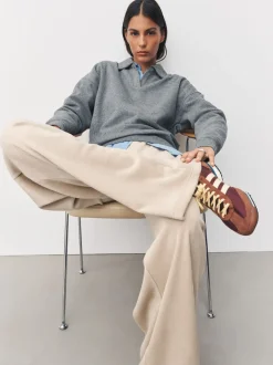 Crème - Pantalons en velours côtelé doux à jambe large