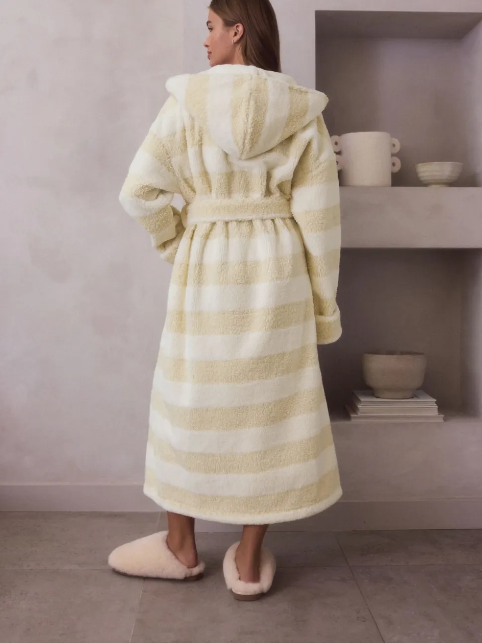 Crème - Robe de chambre à rayures texturées