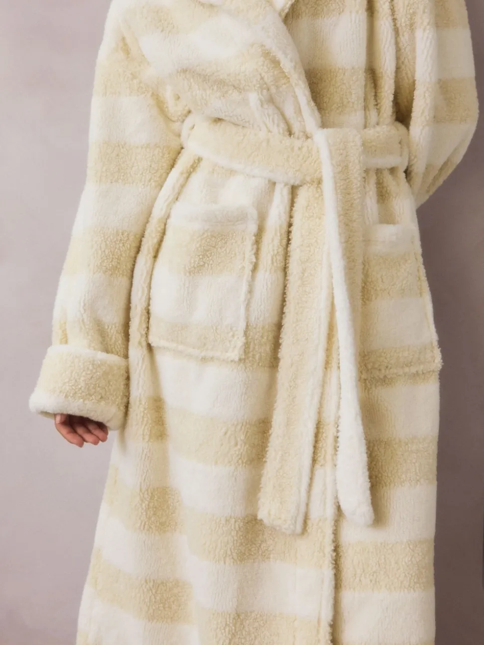 Crème - Robe de chambre à rayures texturées
