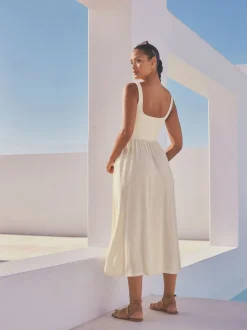 Crème - Robe d’été à taille jersey