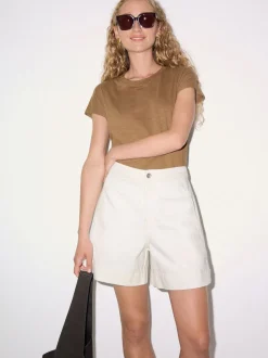 Crème - Shorts Jigsaw Finton en Denim à coutures apparentes