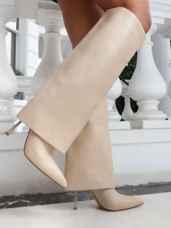 Crème - Simmi London Saoirse bottes à talons hauteur genou