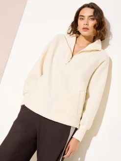 Crème - Sweat-shirt Friends Like These en Polaires Borg à demi-fermeture éclair