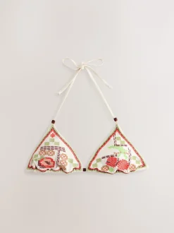 Crème Cerise Crosshatch - Haut de bikini triangle brodé