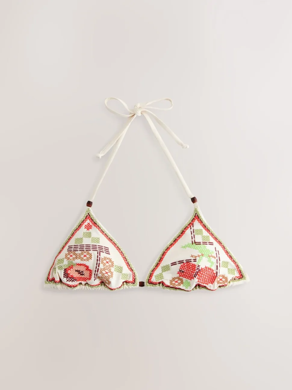 Crème Cerise Crosshatch - Haut de bikini triangle brodé