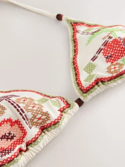 Crème Cerise Crosshatch - Haut de bikini triangle brodé