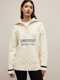 Crème écru - Pull graphique à col zippé en câble 1995