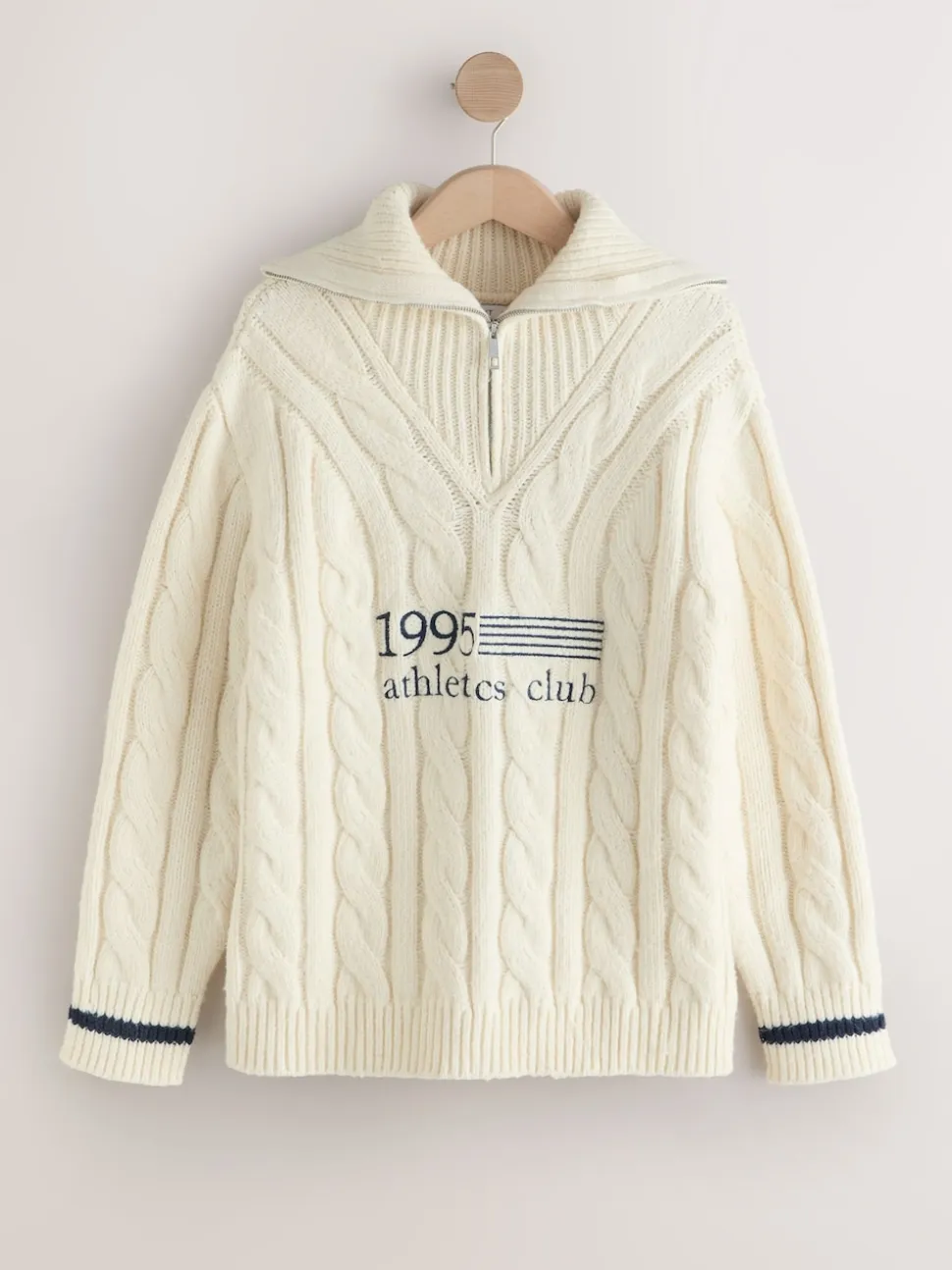 Crème écru - Pull graphique à col zippé en câble 1995