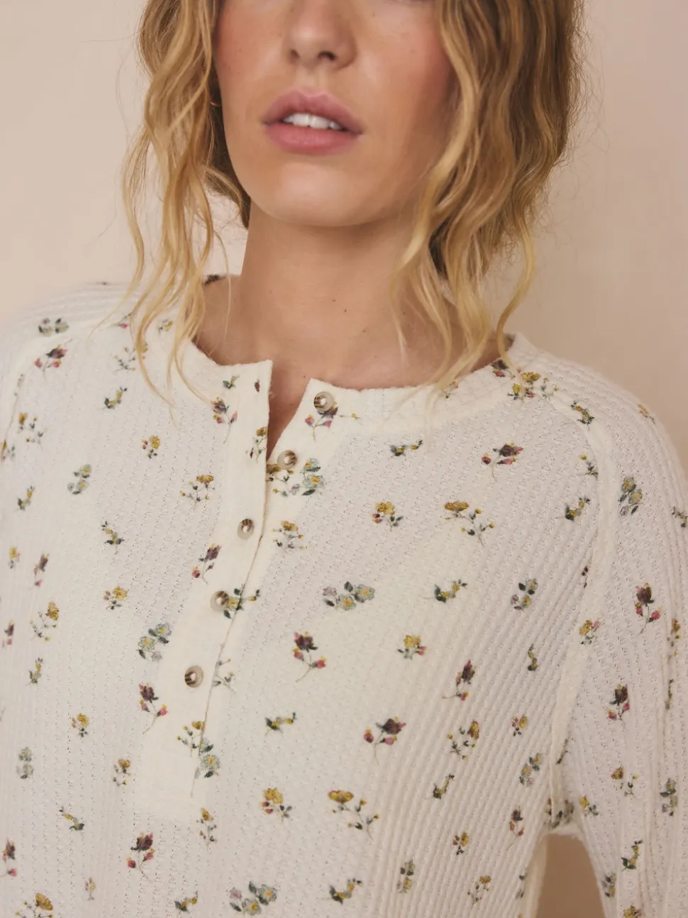 Crème fleuri - Pyjama à manches longues Cosy Waffle